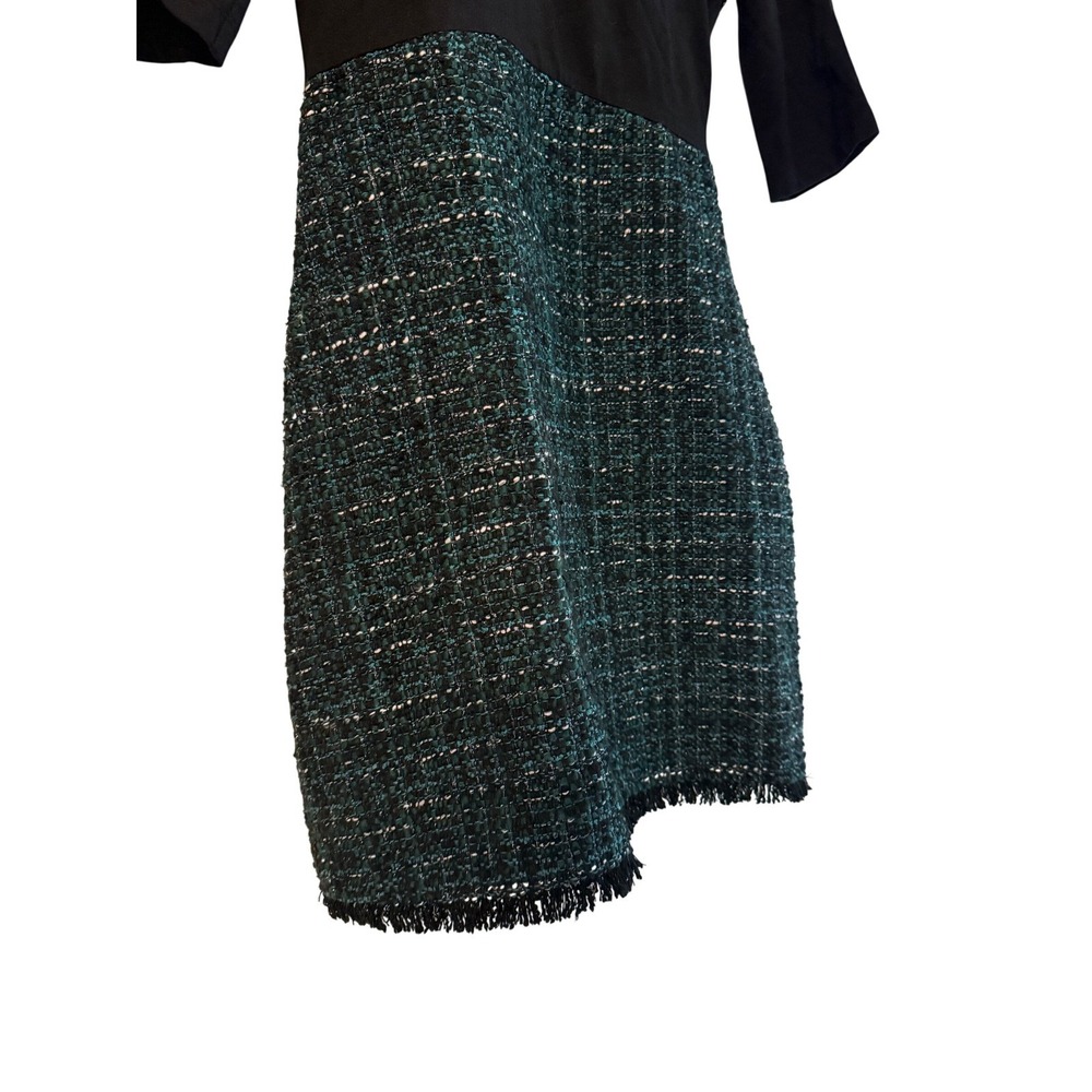 Maje Rizelda Black Green Tweed Mixed Media Dress 3/4 Sleeve Size 34 XS - Picture 2 of 9